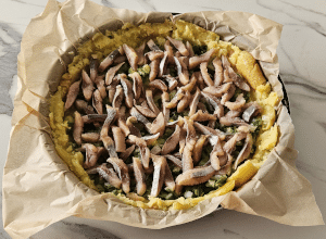 Tarte de Pomme de terre, au Poireau et Hareng fumé - étape 10